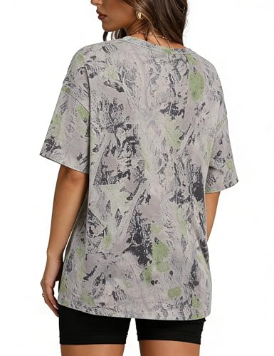 Image of Womens Camo Shirt Oversized Maple Leaf Short Sleeve T Shirts Tops