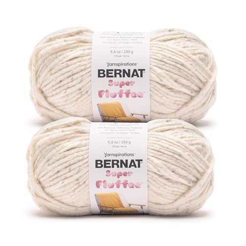Bernat Super Fluffee Yarn for Crocheting Soft, Fawn Fleck, 2-Pack