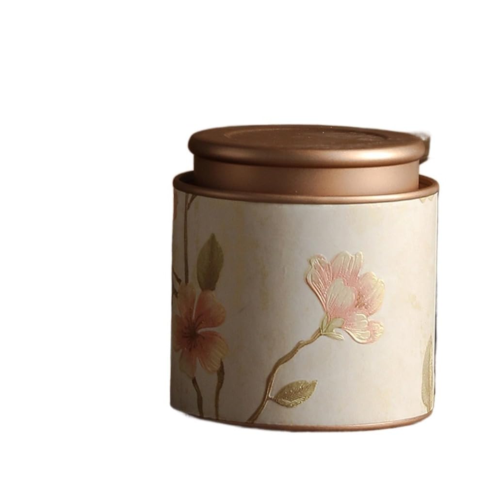 Empty Tea Tin, Vintage Metal Tinplate Tea Elegant Jar Storage Container for Coffee Herb Candy Chocolate Sugar Spices(White-S)