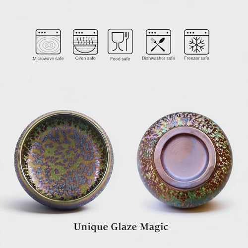 YINYAOCC Chinese Jianzhan Tea Cup - Unique Peacock Glaze, 6.5 oz Handmade Traditional Ceramic Small Teacup for Kungfu Zen Tea Ceremony, Art Deco Collection Gift for Tea Lovers by YINYAOCC - Image 4