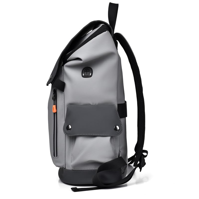 Men’s Waterproof Backpack Large Capacity PVC Travel Bag with Colorblock Design and Ergonomic Shoulder Straps for Work or Daily Use(Blackgray)3