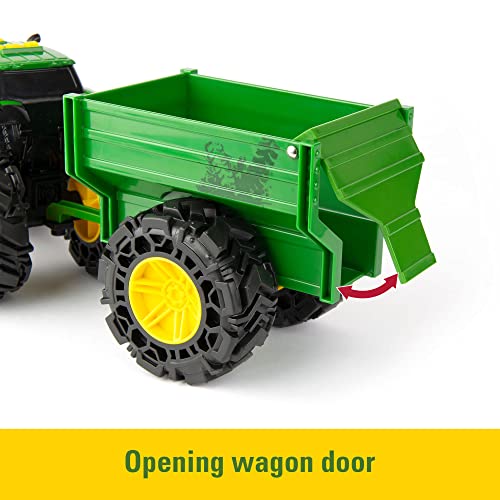 image for John Deere Monster Treads Tractor Toy with Wagon Toys with Lights and 