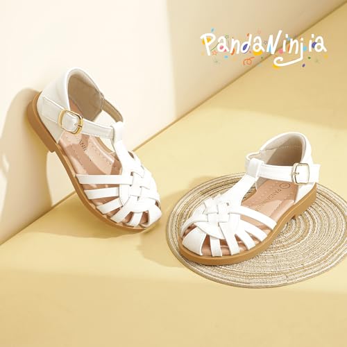 Image of PANDNAINJIA Toddler Girls Sandals T-Strap Dress Summer Shoes | Litte Kids Closed Round toe Strappy Adjustable Non-slip Flower Girl Wedding Party Sandal
