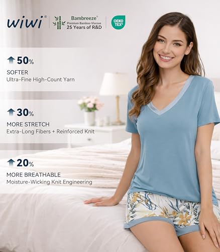 Image of WiWi Viscose from Bamboo Pajamas Set for Women Super Soft Short Sleeve Cooling Summer Plus Size Pjs Sets Sleepwear S-4X