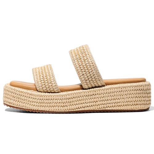 Image of Erocalli Platform Sandals Women Brown Wedge Espadrille Sandals Slip on Summer Beach Raffia Sandal Comfortable Open Toe Dressy Outdoor Cute Two Straps