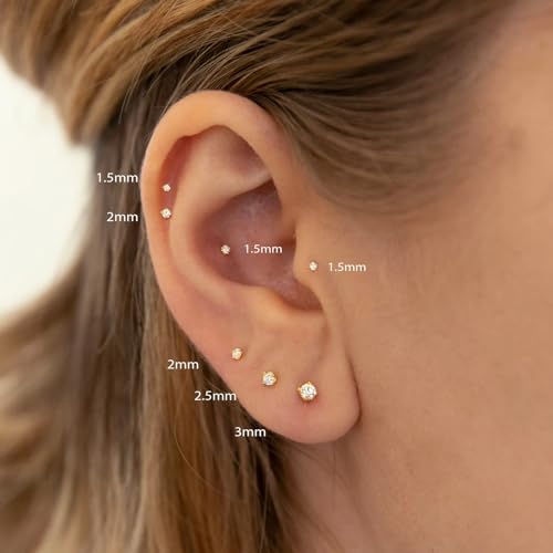 16G/18G/20G Tiny CZ Stud Earrings, Gold Flat Back Earrings, Threadless Cartilage Tragus Piercing Conch Stud Nose Helix Stud2