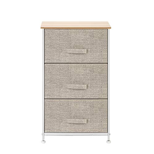 Image of Kcelarec Dresser with 3 Drawers, Storage Tower, Organizer Unit, Fabric Dresser for Bedroom, Hallway, Entryway, Closets, Sturdy Steel Frame, Wood Top, Easy Pull Handle (Linen)