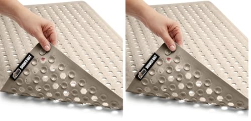 Image of GORILLA GRIP Patented Bath Tub Shower Mat, Machine Washable Bathtub Floor Liner Mats, Suction Cups and Drain Holes to Keep Tubs Clean, Soft on Feet, Bathroom Essentials, 35x16 Inch, Beige (Pack of 2)