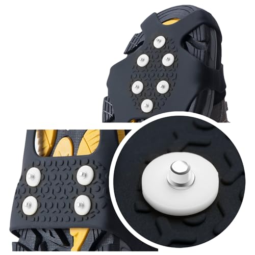 Fesoar Steigeisen für Stiefel, EIS Traktion Stollen rutschfest auf Schuhe/Stiefel 10 Stollen Schnee EIS Steigeisen Spikes (M)