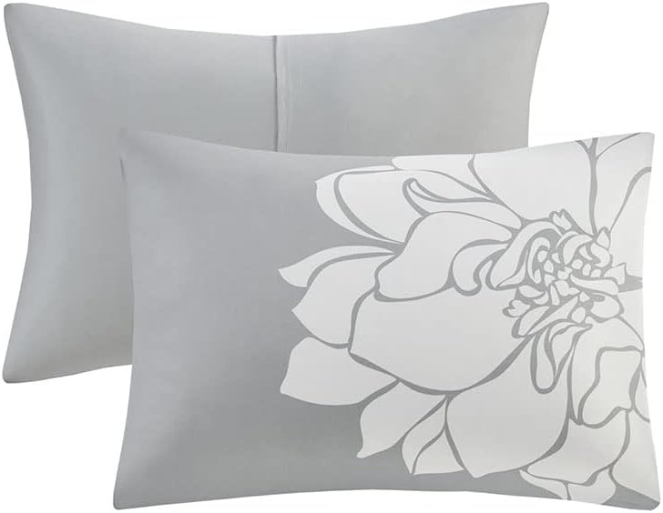 Madison Park Delilah Sateen Cotton Comforter Set, Breathable, Soft Cover, Modern Print, All Season Down Alternative Cozy Bedding with Matching Shams, King/ Cal King, Grey/Blush 3 Piece