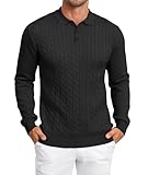 Elainone Maglione Polo da Uomo a Manica Lunga con Colletto Polo, Maglione Pullover a Trecce Slim Fit, Maglione Leggero a Maglia Fine per Il Tempo Libero Nero L
