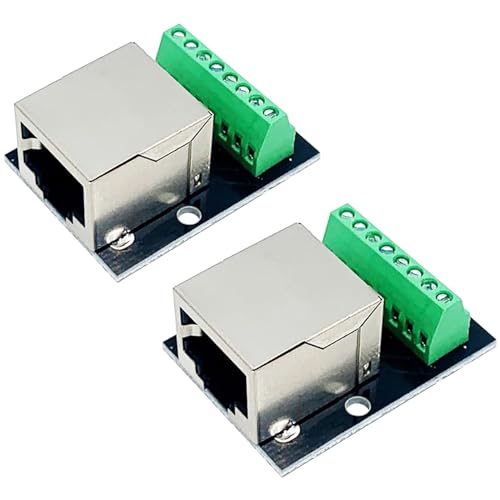 PENGLIN 2PCS RJ45 Carte d'éclatement pour connecteur Femelle Unique Ethernet，Adaptateur de réseau RJ45 blindé à Pas de 2,54 mm pour bornier à vis