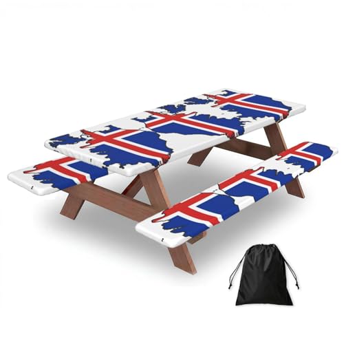 Mantel de mesa con estampado de mapa de Islandia y fundas de banco para picnic 2