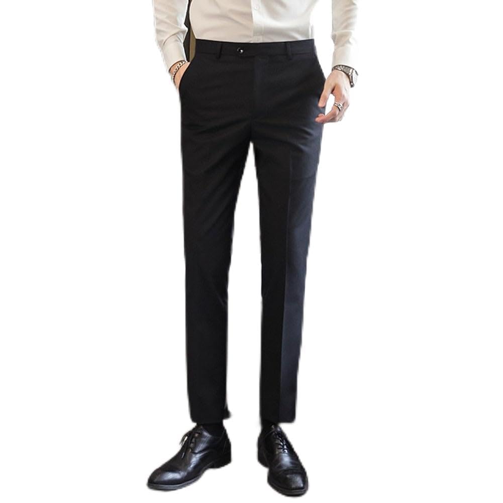 Pantalones de vestir elegantes para hombre, ajustados, color liso, para oficina y bodas