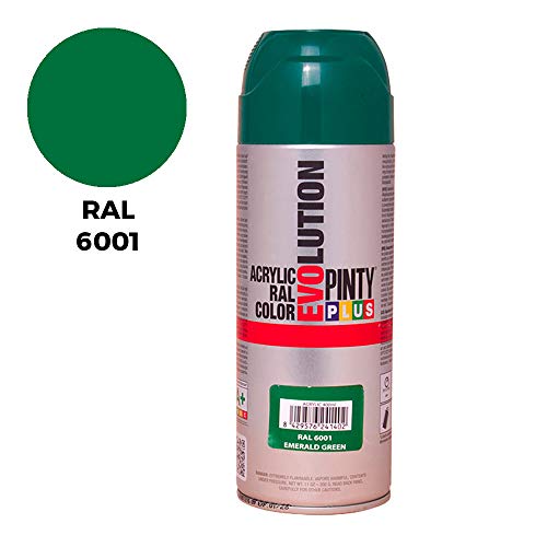 PINTYPLUS EVOLUTION Pintura Spray Acrílica Brillo 520cc Emerald Green Ral 6001, Verde Esmeralda, Estándar