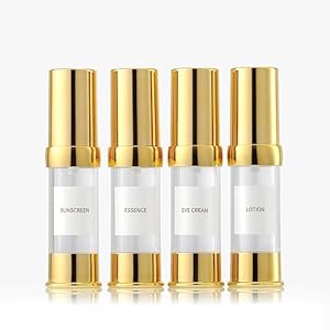 Golden Airless Pump Bottle Travel Set with Box Refillable Empty Cosmetic Pump Bottle Vacuum Pump Bottles for Liquids Such as Hand Soap,Toner,Foundation,Hair Oil,Lotion and Cream(0.5oz/15ml,4 Pack)…