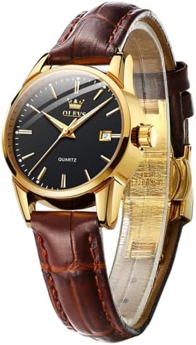 OLEVS Quarz Damen Uhr Elegante Armbanduhr Lederarmband Wasserdicht 30M Datumsanzeige Leuchtende Frauen Uhr Geschenke zum Muttertag
