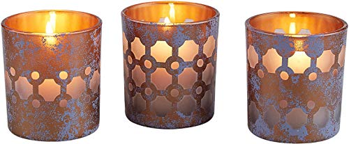 Pavilion Gift Company Bronze And Purple Sponge Frosted Glass Set Of 3 Patterned Candle 3 Assorted Tealight Holders #TOP3