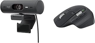 Logitech Brio 500 Full HD Webcam with Auto Light Correction, show Mode, Dual Noise Reduction Mics, Webcam Privacy Cover & MX Master 3S - Wireless Performance Mouse, Grey