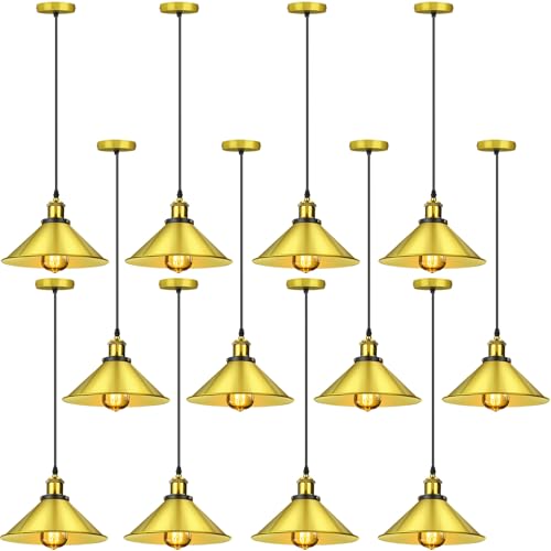 Retisee 12 Pcs Industrial Pendant Light, Vintage Metal E26 Base, Gold