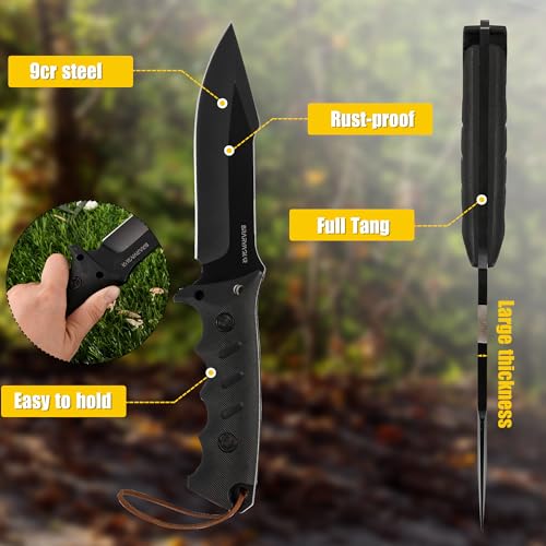 Brarvagur Fixed Blade Knife Full Tang with Kydex Sheath - Heavy Duty Outdoor Tactical Hunting Bushcraft Knives for Camping Adjustable Belt Clip (Heavygrip 4F) - Thumbnail 2