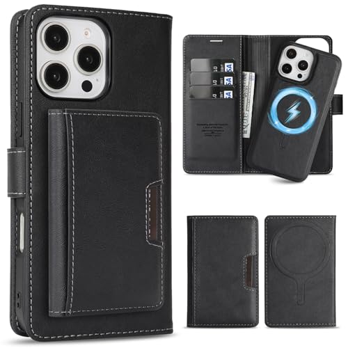 Étui iPhone 16 Pro Max portefeuille noir en cuir pour vos déplacements urbains