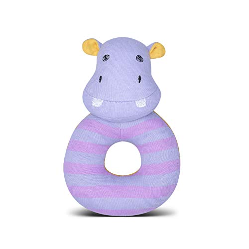 Image of Organic Farm Buddies Apple Park Coco Hippo Teething Rattle, Baby Toy for Infants - Hypoallergenic, 100% Organic Cotton