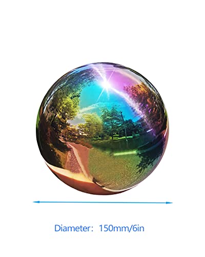 Pangmao Rainbow Gazing Globe Mirror Ball In Stainless Steel, Shiny Hollow Sphere Sparkling Housewarming Outdoor Ornament (6 Inch) #TOP7