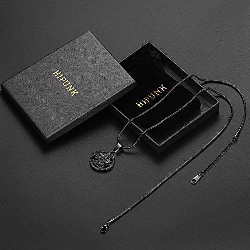 Hipunk Mens Pentagram Pentacle Necklace - Wiccan Pagan Crescent Moon Irish Pendant Magical Star Celtic Knot 316L Stainless Steel Black Gun Plated Tetragrammaton Satanism Jewelry Sp0017B #TOP5