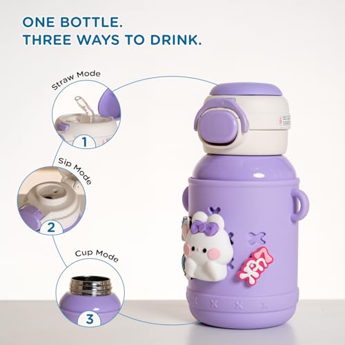 Image of Mee Mee Kiddo Tumbler Kids Insulated Water Bottle 550ml | SUS316L Stainless Steel | 3-in-1 Straw, Sip & Cup | Leakproof & BPA-Free | 24H Cold & 12H Hot | School Bottle with Strap