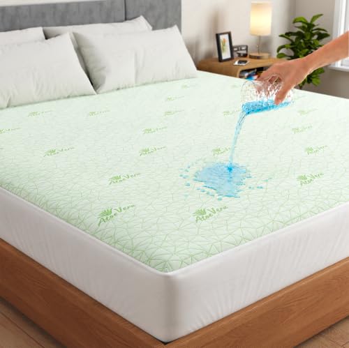 Image of Lukzer 100% Waterproof Diamond Aloe Vera Mattress Protector Queen Size 72 inch x 60 inch inch | 360 Elastic fit, Breathable, Hypoallergenic, Noiseless, Ultra-Soft Fitted Bed Protector /Deep Pocket Bed Cover