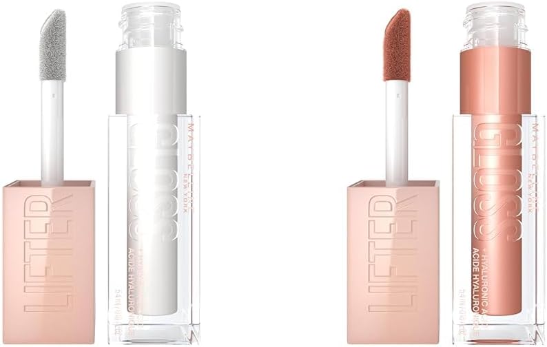 Lifter Gloss Hydrating Lip Gloss with Hyaluronic Acid High Shine Plumper Lips Pearl Silver Pearl Clear 0.18 oz and Stone Rosey Neutral 0.18 oz