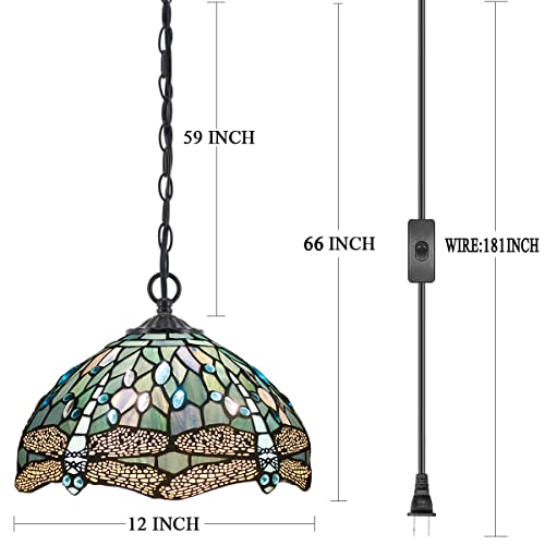 Image of WERFACTORY Tiffany Pendant Light Plug in 12 Inch Hanging Lamp S147 Series
