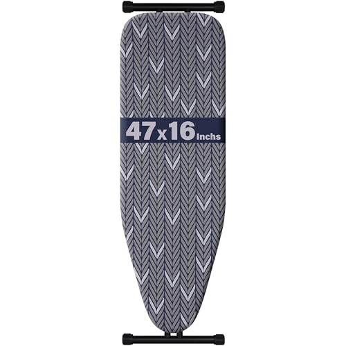 Ironing Board Full Size 47x16'' with Padded Cover,7 Heights,Anti-Skid Feet