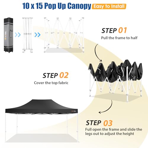 Image of HOTEEL 10x15 Pop up Canopy Tent for Parties, Heavy Duty Easy Setup Tent Without Sidewalls, Outdoor Commercial Instant Gazebo for Wedding Event, with Roller Bag & Sand Bags, Black(Hexagonal Frame)