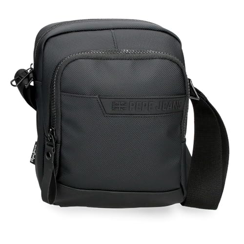 Pepe Jeans Dorking Bandolera Mediana Negro 17x22x8 cms Poliéster con Detalles en Piel Sintética by Joumma Bags