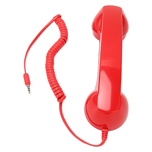 Retro-Telefonhörer, Strahlungssicherer Hand-Handyempfänger mit One-Touch-Antworttaste, 3,5-mm-Audiostecker, 1 M Spiralkabel für Eltern und Großeltern (Rot)