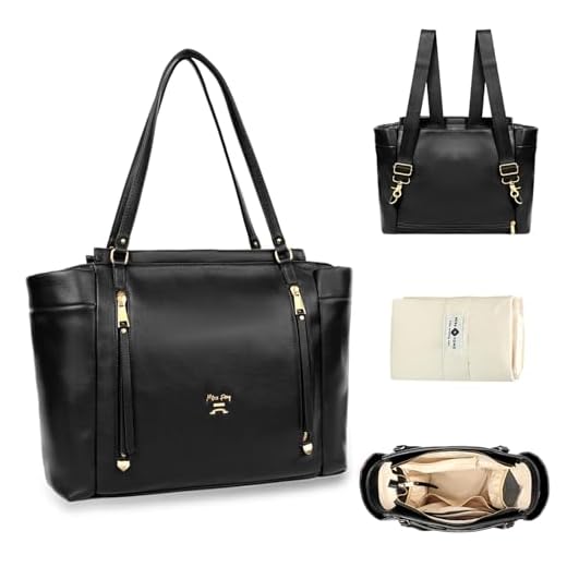 miss fong Diaper Bag Tote Leather Diaper Bag Backpack,Large Capacity Mommy Bag Hospital Bag,12 Pockets Travel Diaper Tote with Changing Pad,Stroller Straps & Insulated Pockets for Mom & Dad-Black