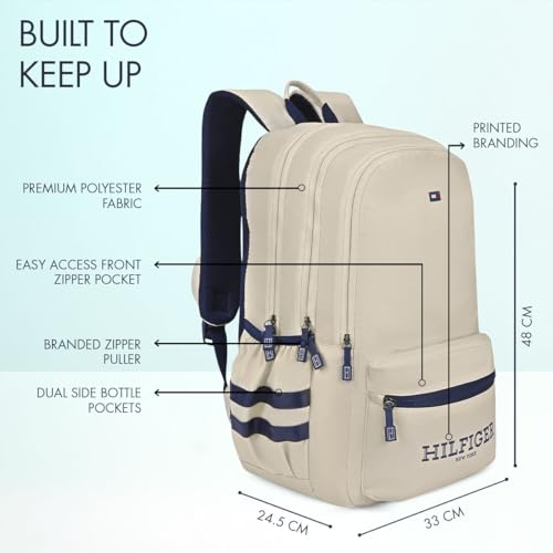 Image of Tommy Hilfiger High School & College Backpack Ridge | Large Capacity New York Print Student Bag with Vislon Zip | 3 Compartments | Extra Utility Pouch & Rain Cover | 38L Capacity