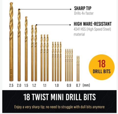 Pin Vise Hand Drill Manual - Jewelry w/Micro Drill Bits (0.8mm-2.5mm) - Rotary Craft Drill for Jewelry Making, Resin, Wood, Plastic, Miniature, Beads, Clay Etc