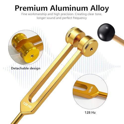 Image of HASTHIP 128Hz Aluminum Alloy Tuning Fork Set with Rubber Hammer, Wrench and Storage Pouch for Sound Therapy, Medical Hearing Tests, Acoustic Calibration and Energy Healing Applications