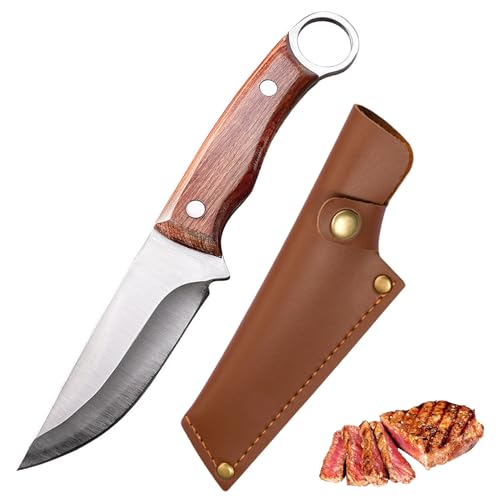 Doklasu Japanese Small Chef's Knife 4 inch Full Tang Kitchen Cooking Knvies Handmade Forged Boning Knife High Carbon Steel BBQ Meat Knife with Sheath and Wooden Handle