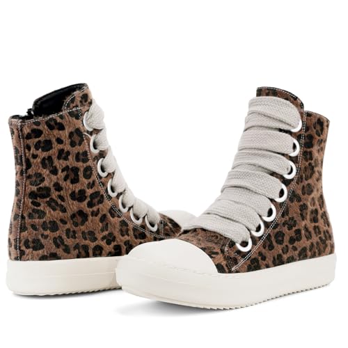 Image of IMPREMEY Women's High Top Sneakers Lace Up PU Leather Shoes with Thick Soles and Zipper, Fashionable Walking Shoes