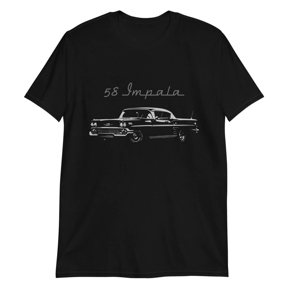 1958 Chevy Impala Black Antique Classic Car Automotive Nostalgia Short-Sleeve Unisex T-Shirt