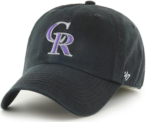 47 MLB Team Color Primary Logo Franchise Fitted Baseball Hat Cap, Unisex Adult - Colorado Rockies - Black (X-Large)