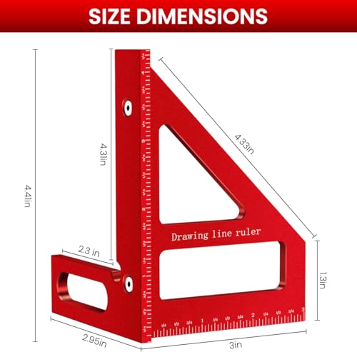 Image of Serplex Aluminum Alloy Woodworking Ruler 45 90 Angle Measuring Tool With Laser-Etched Markings, Multi-Template Design, Precision Carpenter Drawing Line Ruler For DIY & Professional Woodworking Task