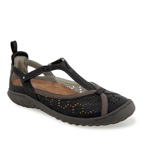 Image of JBU Women's Daffodil Comfortable Adjustable Casual T-Strap Memory Foam APMA Accepted Mary Jane Walking Flat