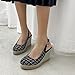Alyaafifa Wedge Pumps for Women High Heel Platform Espadrilles Sandals Closed Round Toe Slingback Ankle Buckle Strap Plaid Fabric Dressy Shoes Casual Comfy Shopping Party Event, Black, 5.5