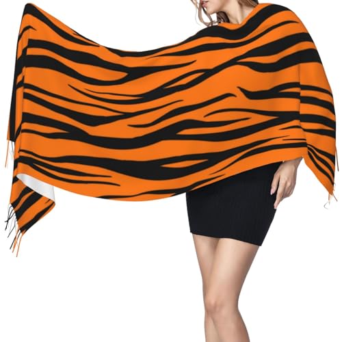 Orange Black Tiger Print Imitation Cashmere Tassel Scarf Winter Scarf Autumn Softest Classic Warm3
