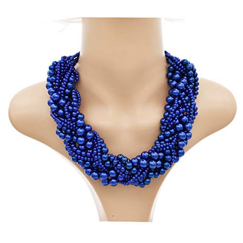 Melime Pearl Necklace For Women Multi Strand Chunky Pearl Statement Necklace Costume Jewelry Pearl Necklace And Earring Set (Royal Blue) #TOP2